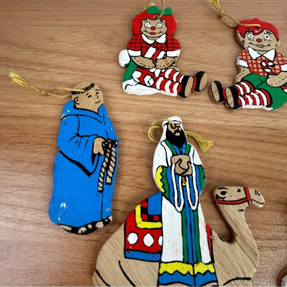 Lot Of 26 Vintage Wooden Christmas Ornaments Hand Painted Double Sided